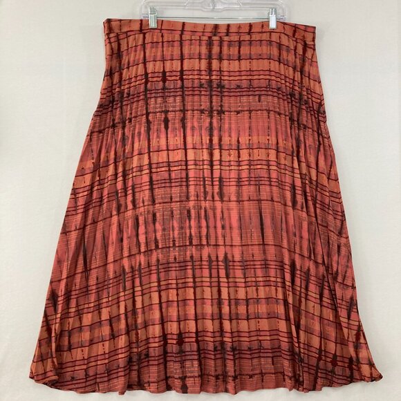 Lisa Rinna size 1X Red Black Abstract Print Soft Flowy Side Zip Midi Skirt - Picture 10 of 11